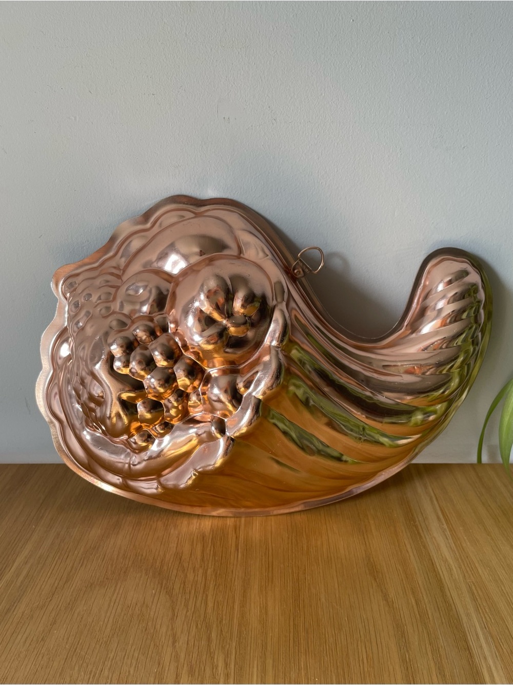 Vintage MCM 1963 Cornucopia Copper Tone Aluminum 5 Cup Jello Jelly Cake Mold